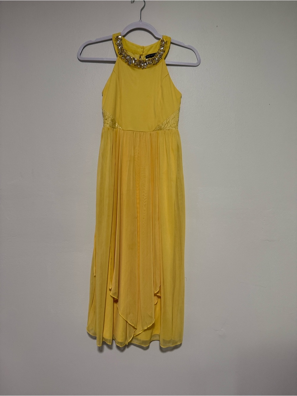 Girl's size 10 yellow formal dress with rhinestone neckline